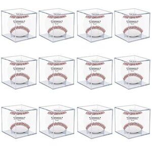 12 Pack UV Protected Acrylic Boxes Clear Baseball Display Cases